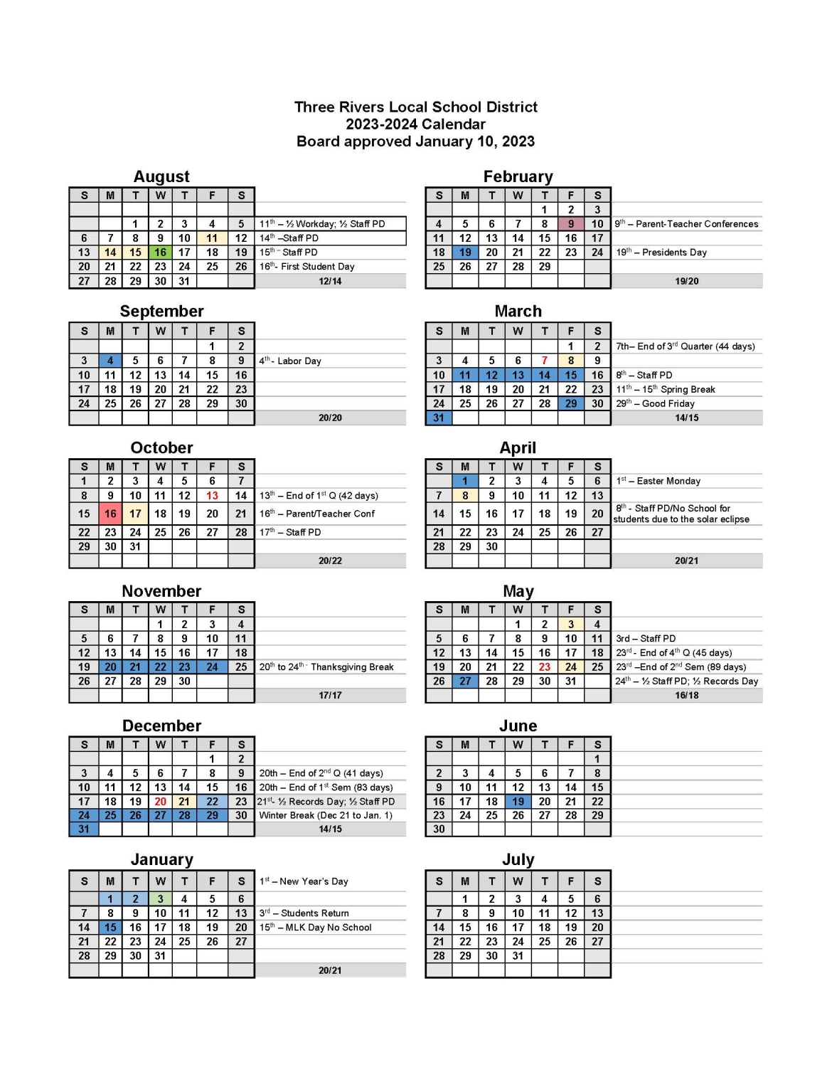 2023-2024 District Calendar